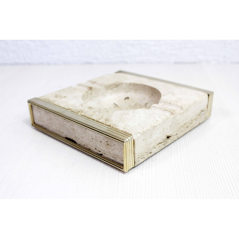 Vintage travertine and brass ashtray by Fratelli Mannelli, Italy 1970