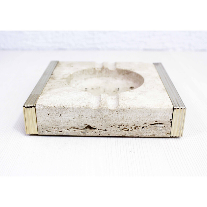 Vintage travertine and brass ashtray by Fratelli Mannelli, Italy 1970
