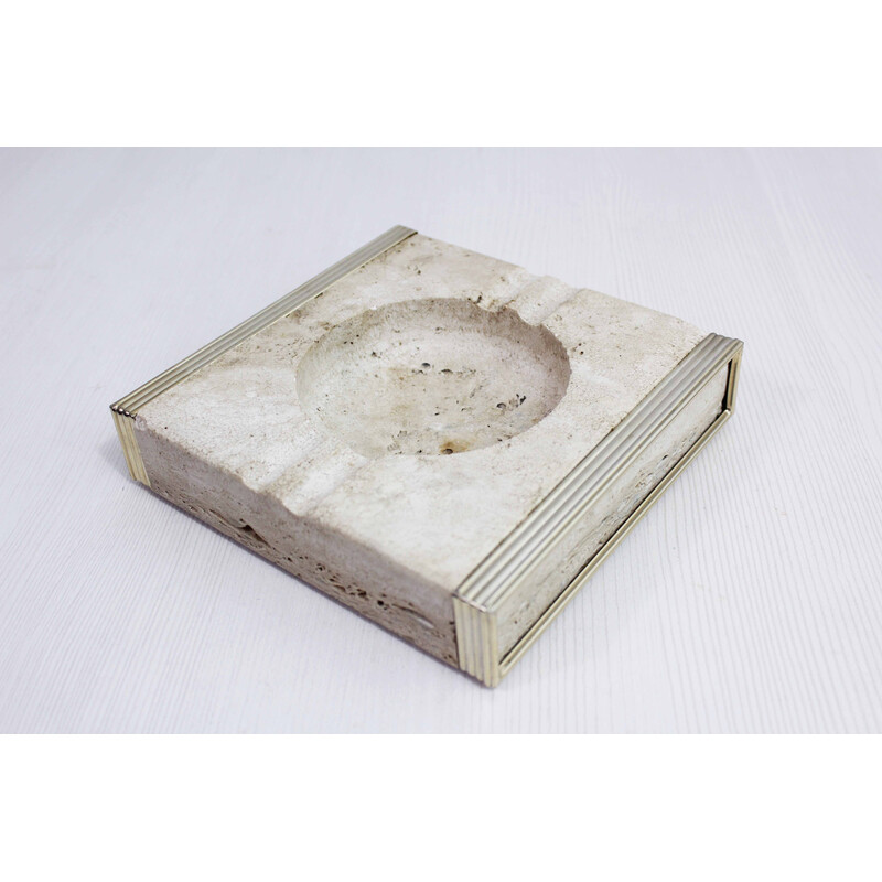 Vintage travertine and brass ashtray by Fratelli Mannelli, Italy 1970