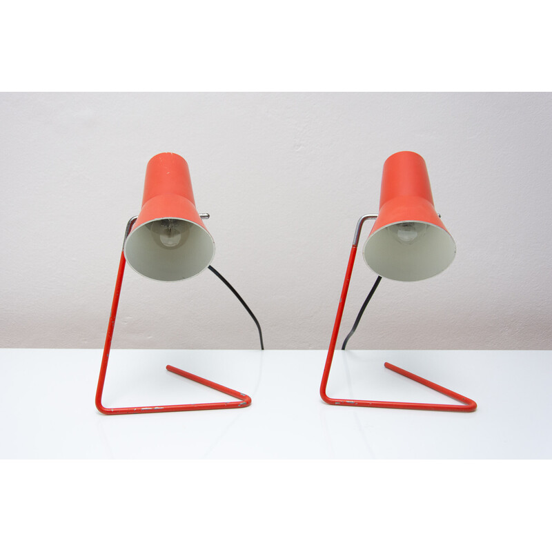 Pair of vintage aluminum and plastic table lamps by Josef Hurka for Napako, 1960