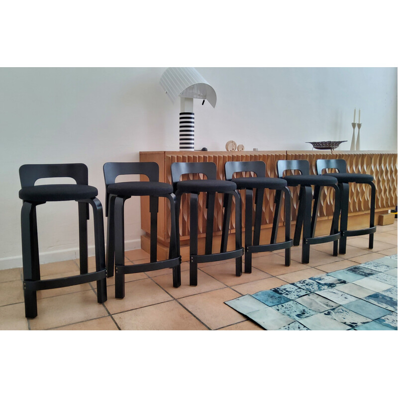 Set of 6 vintage black lacquered birch chairs by Alvar Aalto for Artek, Finland 1935