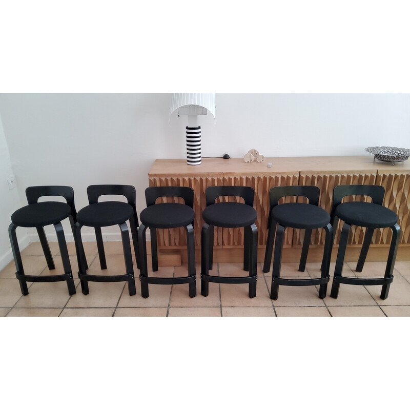 Set of 6 vintage black lacquered birch chairs by Alvar Aalto for Artek, Finland 1935