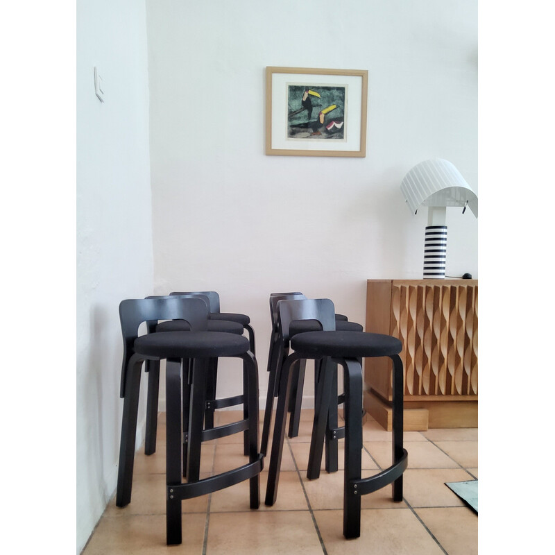 Set of 6 vintage black lacquered birch chairs by Alvar Aalto for Artek, Finland 1935