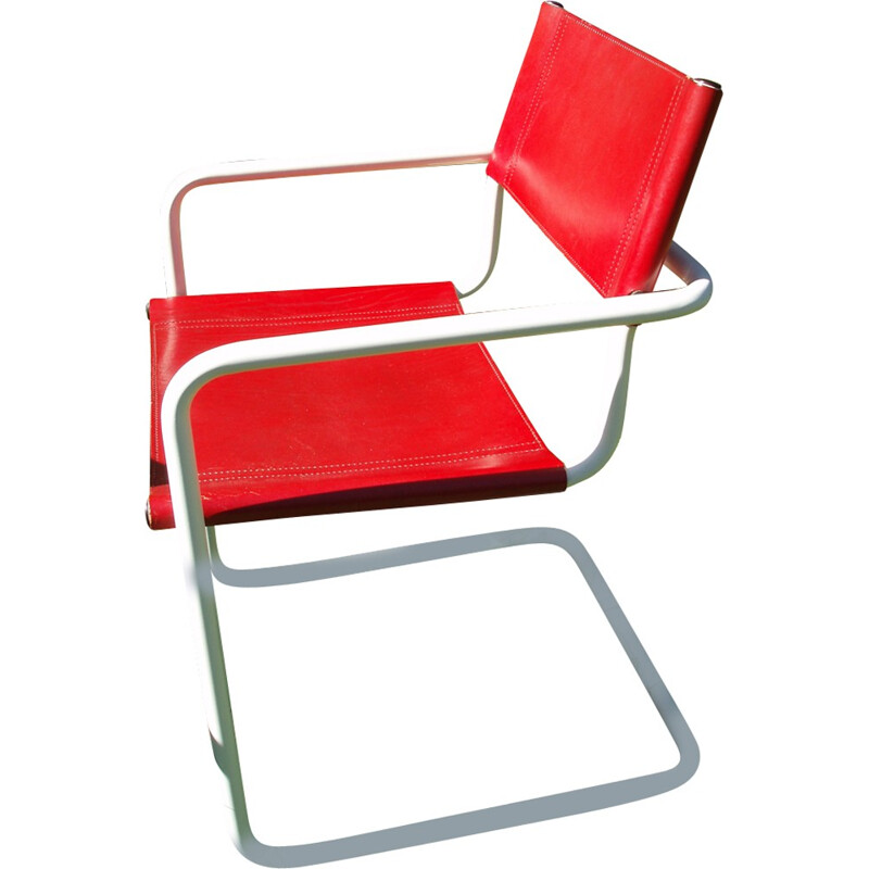 Ensemble de 4 fauteuils rouges en cuir - 1980