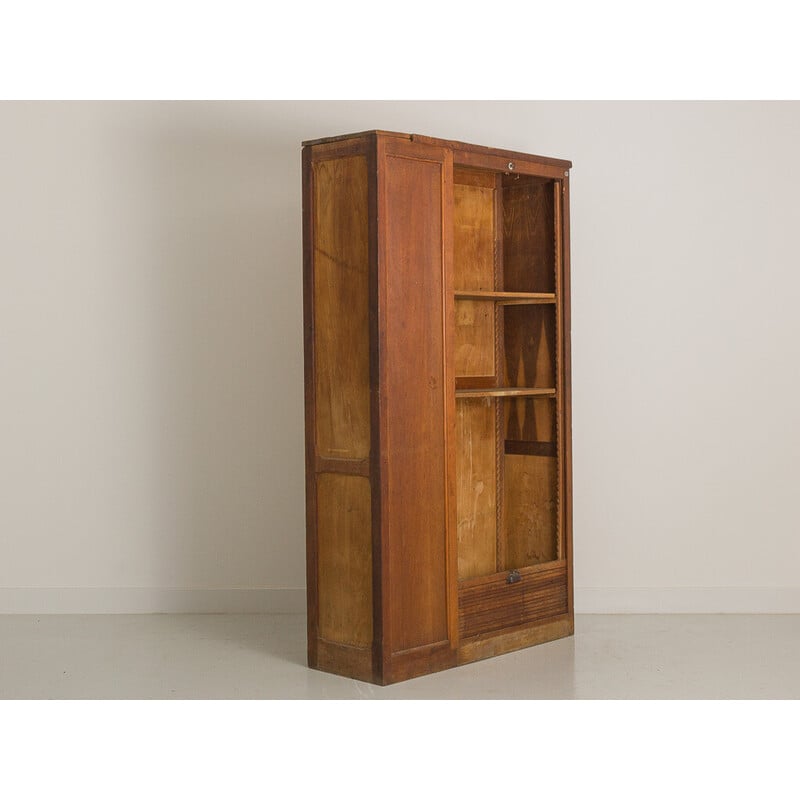Vintage stained oak storage cabinet with 2 shelves