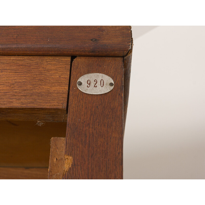 Vintage stained oak storage cabinet with 2 shelves