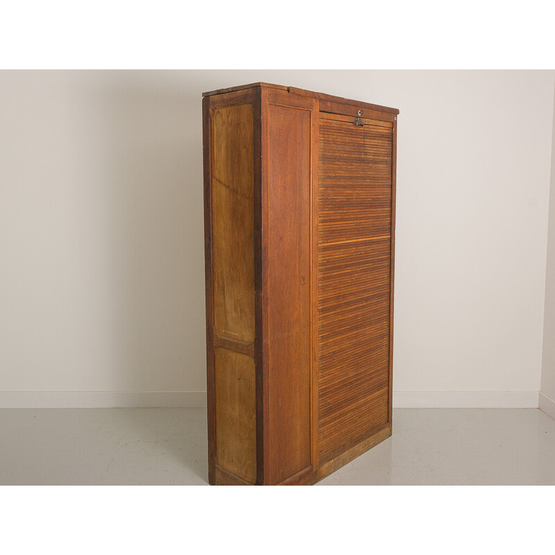 Vintage stained oak storage cabinet with 2 shelves