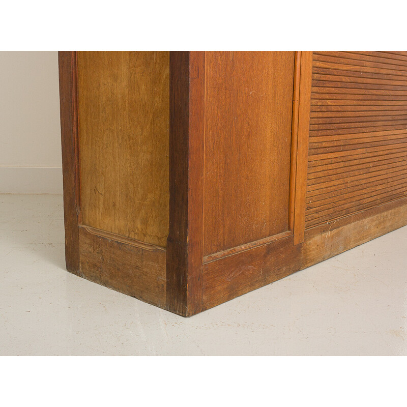 Vintage stained oak storage cabinet with 2 shelves