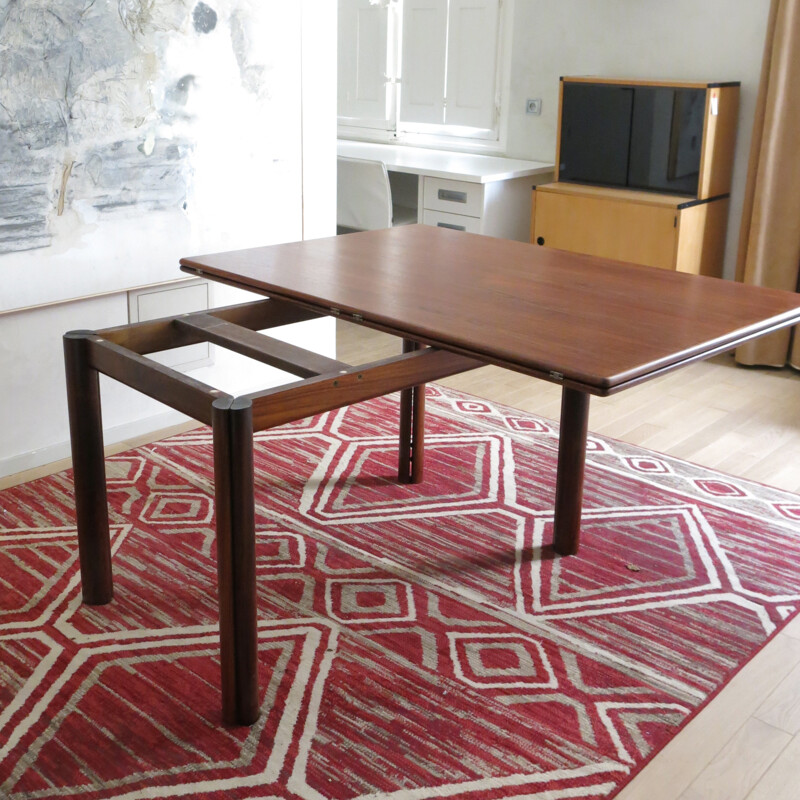 Dining table in rosewood with extension, system in 'throttle' - 1980s