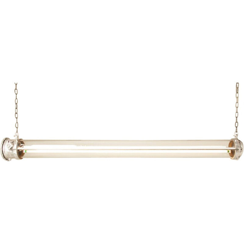 French industrial glass tube pendant lamp