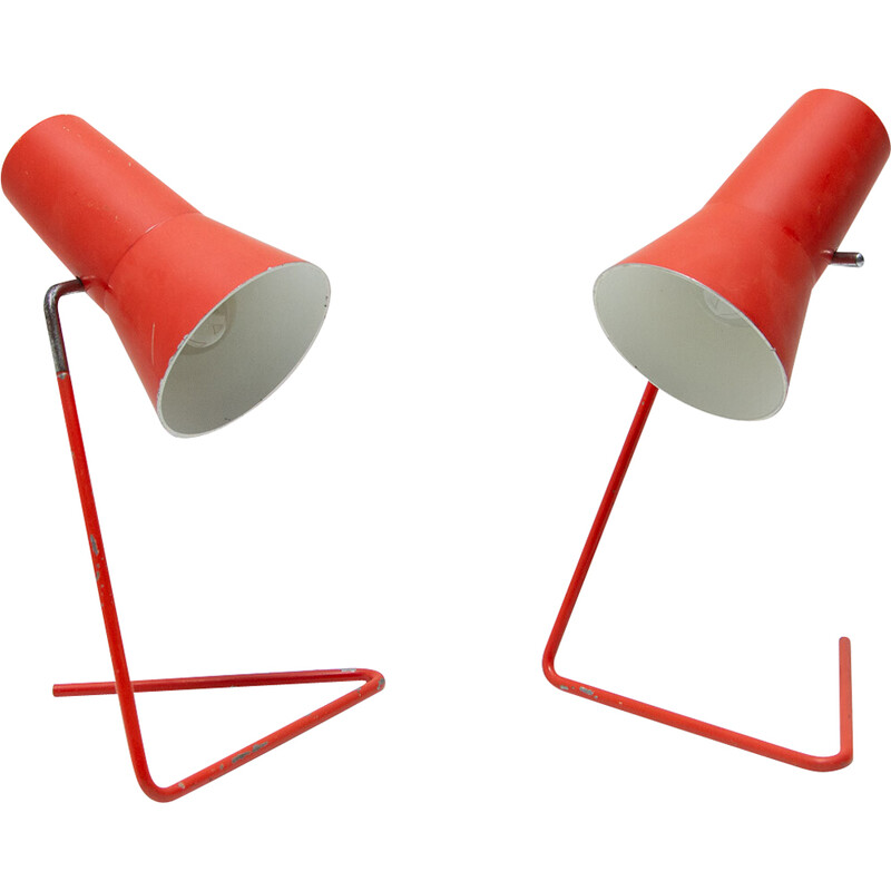 Pair of vintage aluminum and plastic table lamps by Josef Hurka for Napako, 1960