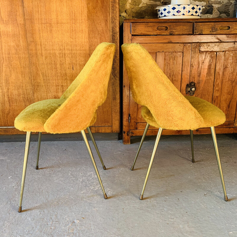 Paire de chaises vintage moumoute jaune en métal