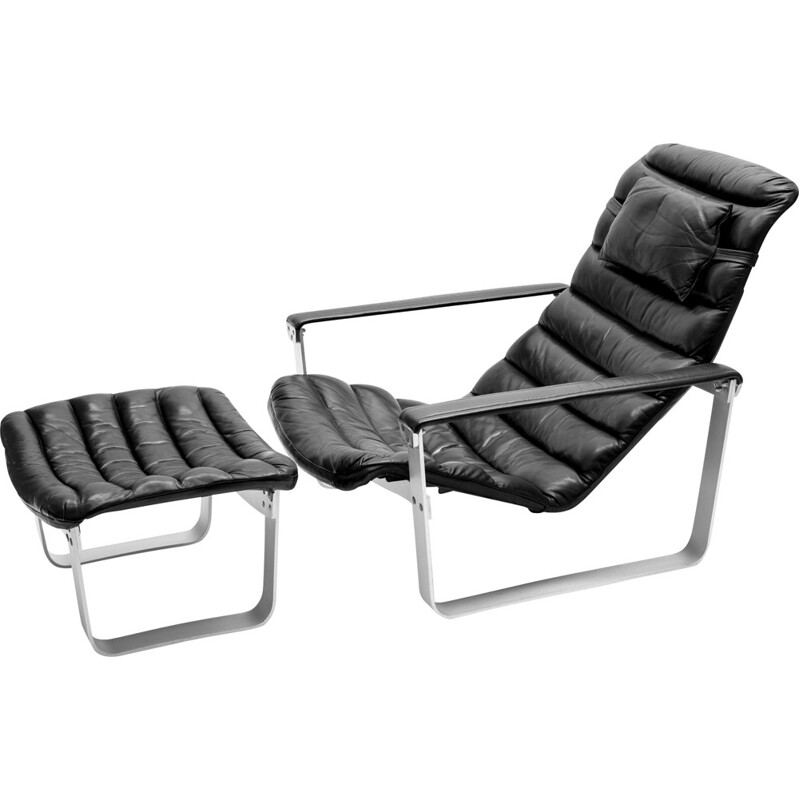 Finnish Pulkka lounge chair with ottoman by Ilmari Lappalainen for Asko - 1960s