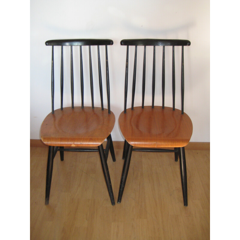 Set of 5 Fanett Ilmari Tapiovaara teak and beech chairs - 1960s