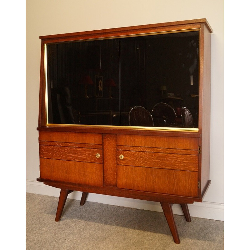 Wooden and glass compass highboard with display - 1950s