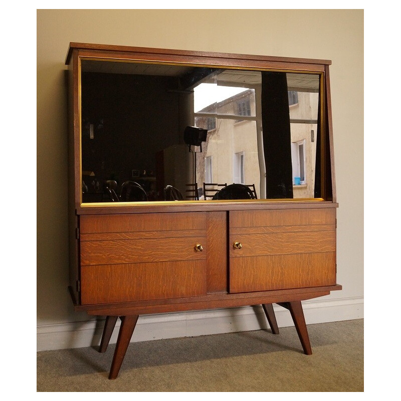 Buffet vitrine pied compas en bois et verre - 1950