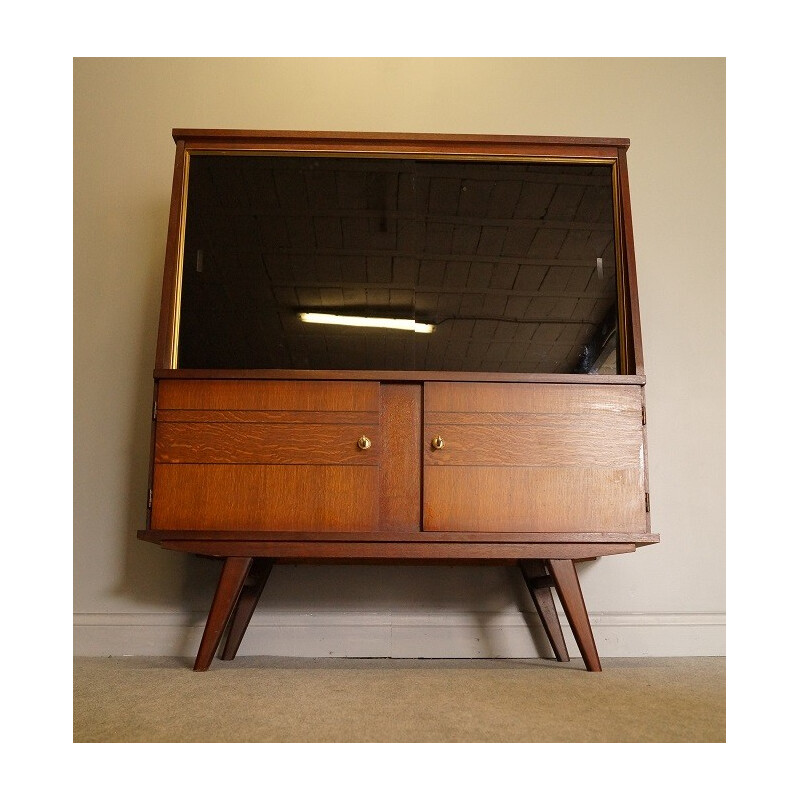 Wooden and glass compass highboard with display - 1950s