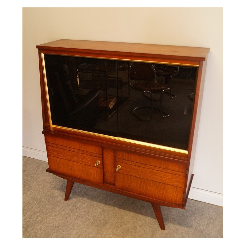 Wooden and glass compass highboard with display - 1950s