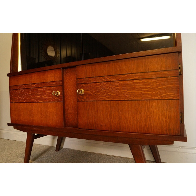 Wooden and glass compass highboard with display - 1950s