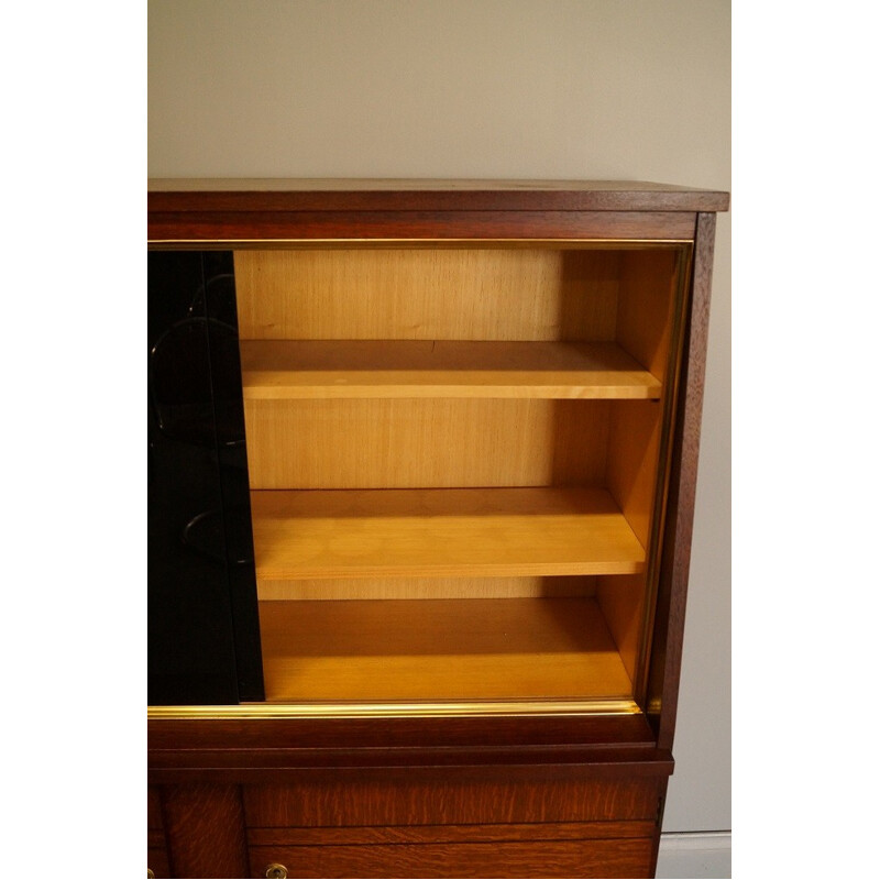 Wooden and glass compass highboard with display - 1950s