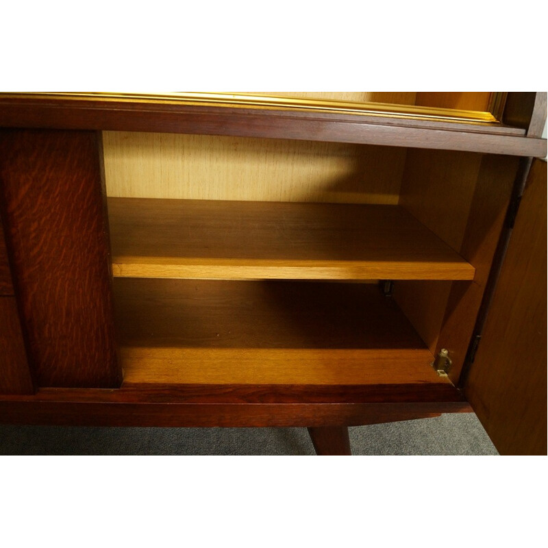 Wooden and glass compass highboard with display - 1950s