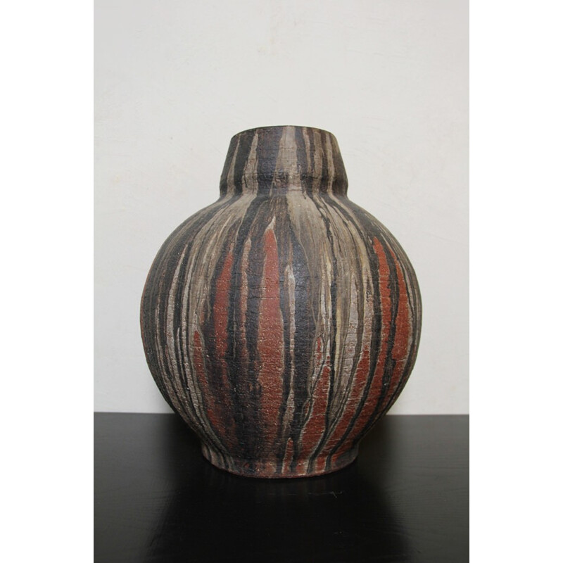 Large brown ceramics floor vase by Gerhard Liebenthron - 1970s