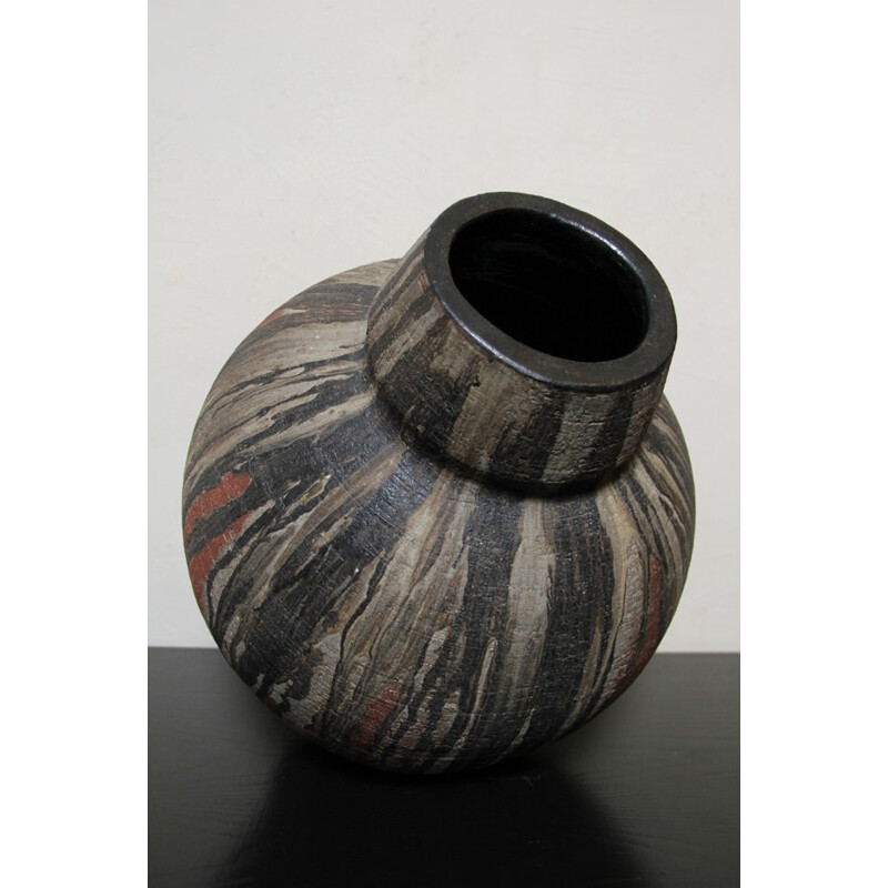 Grand vase marron en céramique par Gerhard Liebenthron - 1970