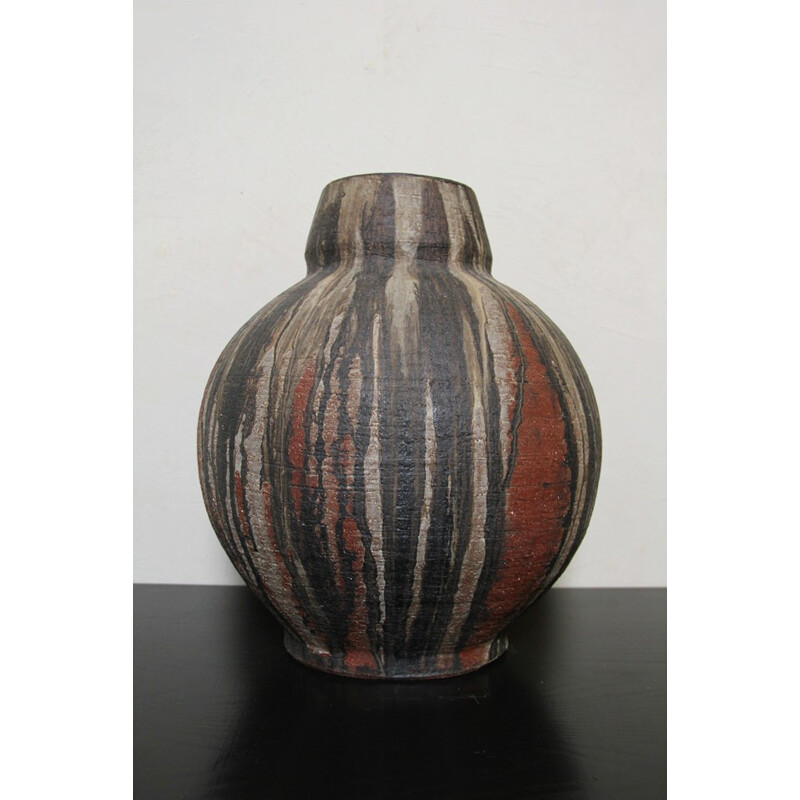 Large brown ceramics floor vase by Gerhard Liebenthron - 1970s