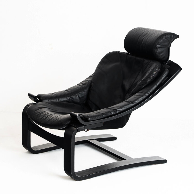 Fauteuil vintage Kroken en bois courbé et cuir par Ake Fribytter pour Nelo, Suède 1980