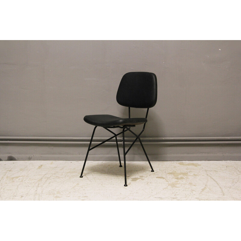 Schwarzer Stuhl aus Stahl und Kunstleder Modell Cocorita von Gastone Rinaldi für Velca - 1950