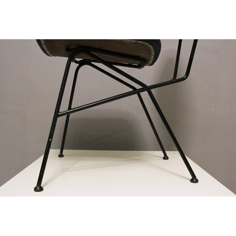 Sedia nera in acciaio e similpelle modello Cocorita di Gastone Rinaldi per Velca - 1950