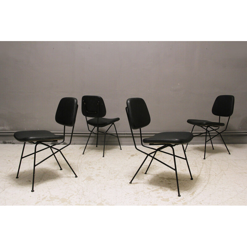 Black Cocorita  chair in leatherette and steel by Gastone Rinaldi for Velca - 1950s