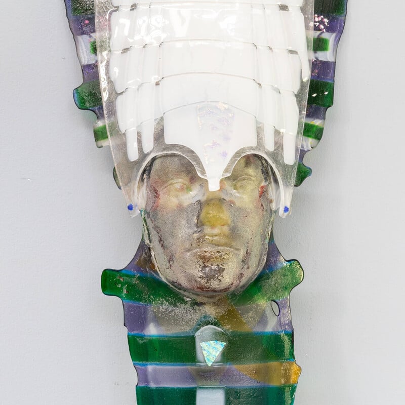Vintage polychrome glass mask sculpture by Hans Janssen, Netherlands
