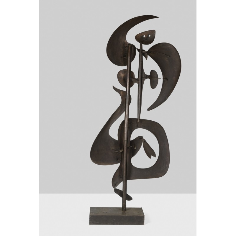 Vintage sculpture entitled "Bumped Lutine" in corten metal