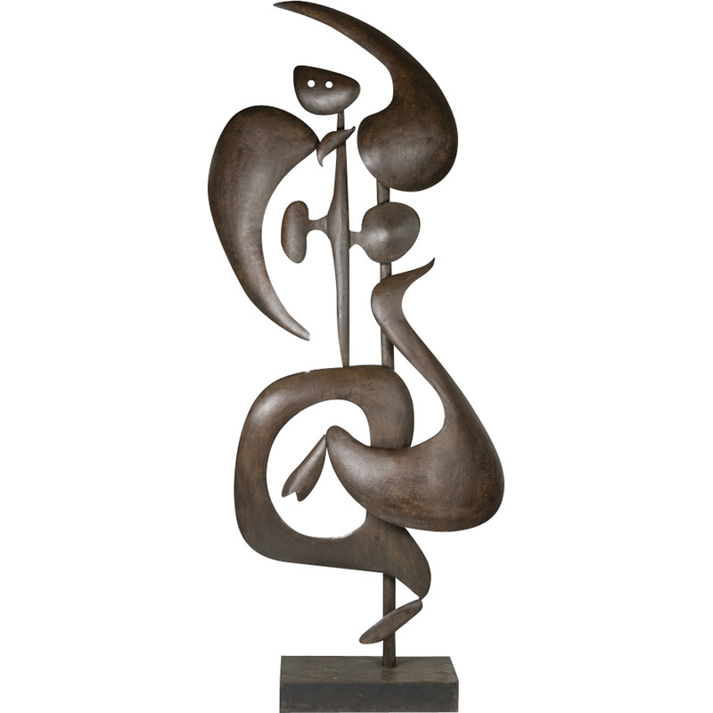 Sculpture vintage intitulée "Lutine bombée" en métal corten