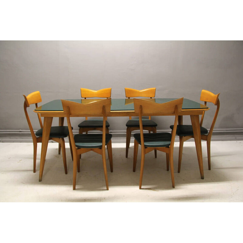 Italian dining set with a table and 6 chairs - 1950s