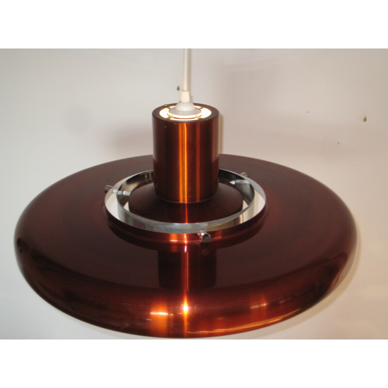 Large scandinavian red copper plated hanging lamp - 1960s