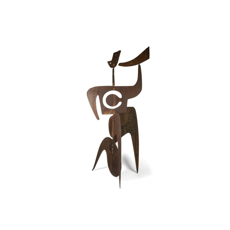 Sculpture vintage "Bugler la trompette" en métal corten