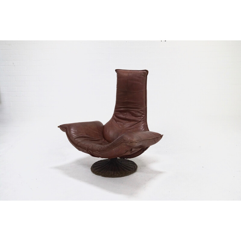 Brown easy chair in leather model Wammes by Gerard Van Den Berg for Montis - 1970s