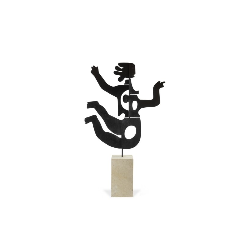 Sculpture vintage "Eva" en métal laqué et travertin