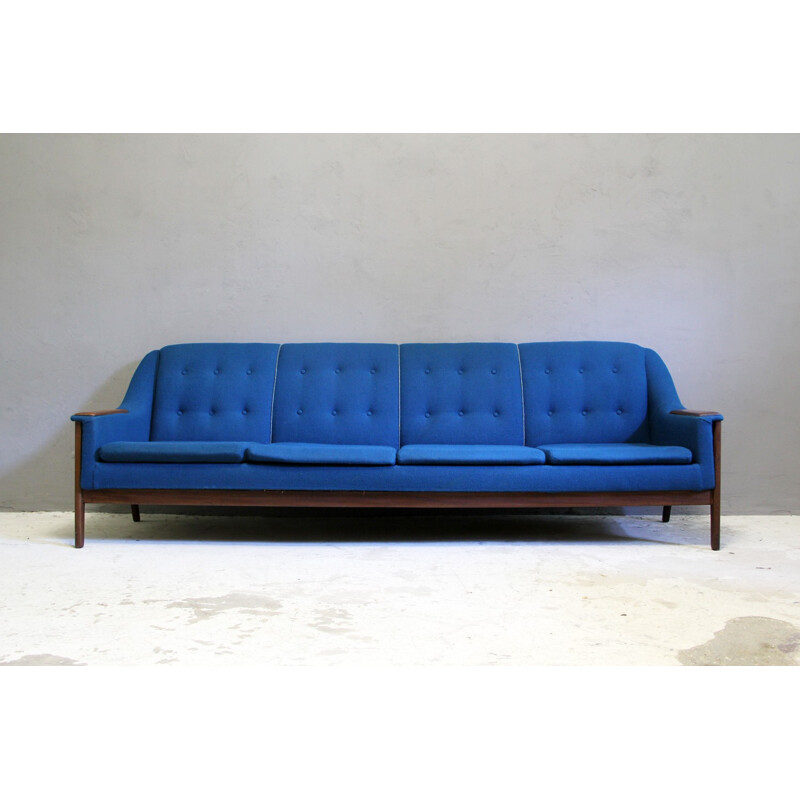 Blue teak sofa in wool by R. Huber & Co - 1960s