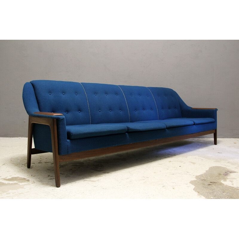 Blue teak sofa in wool by R. Huber & Co - 1960s