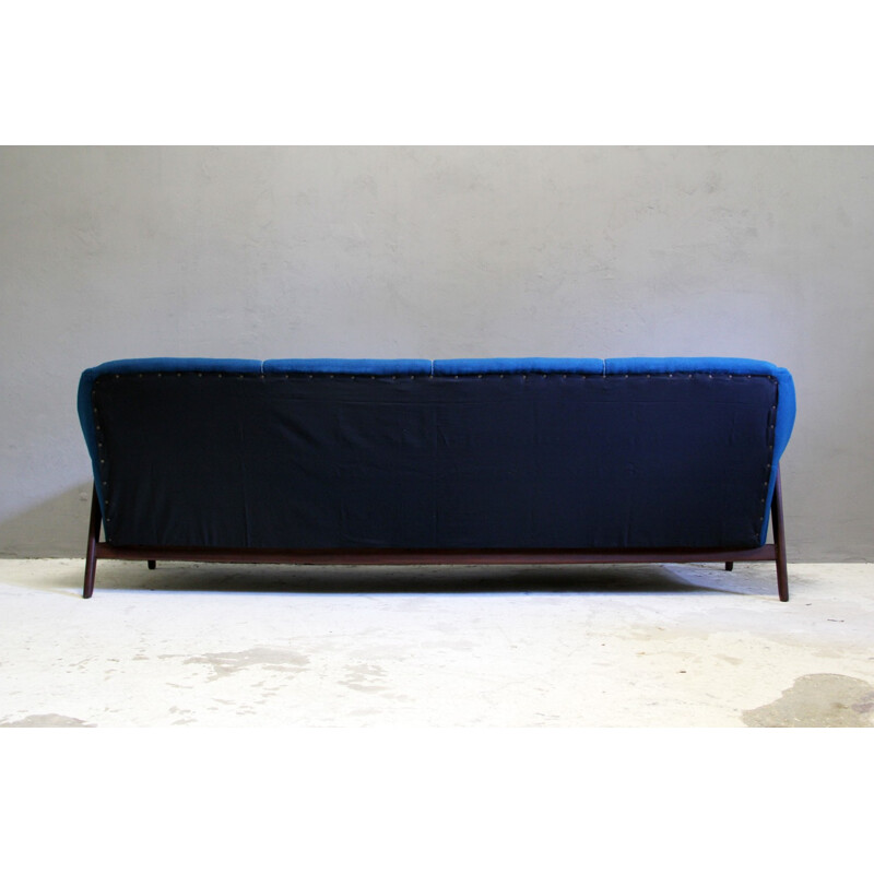 Blue teak sofa in wool by R. Huber & Co - 1960s