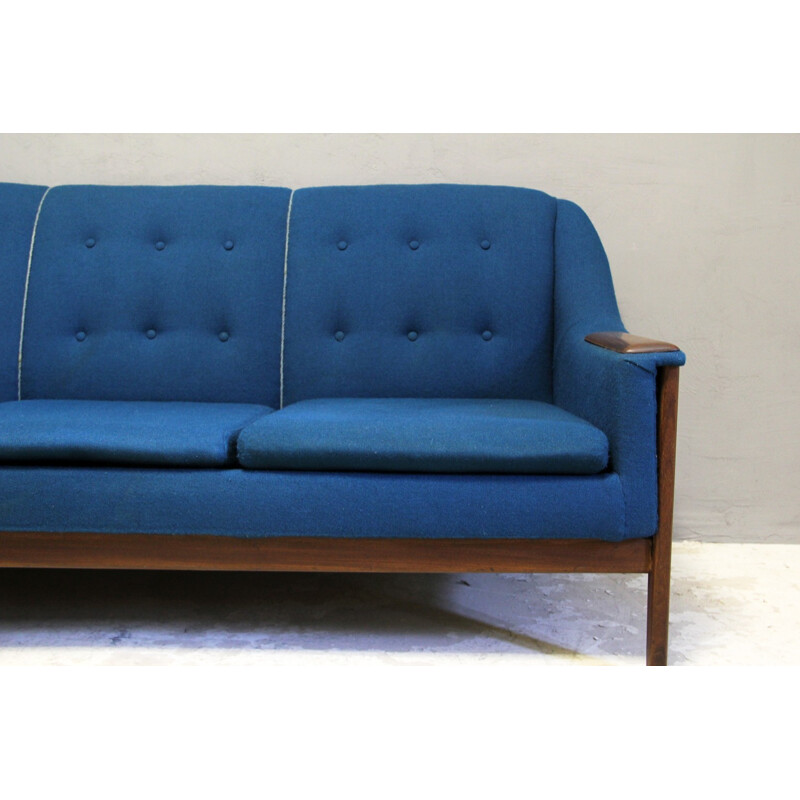 Blue teak sofa in wool by R. Huber & Co - 1960s