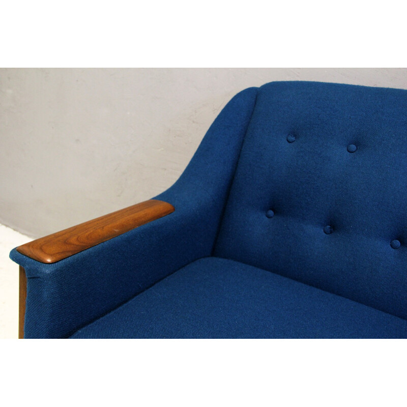 Blue teak sofa in wool by R. Huber & Co - 1960s