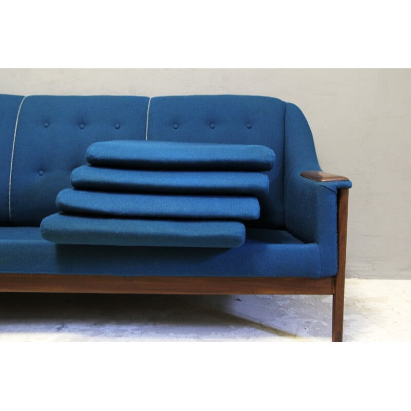 Blue teak sofa in wool by R. Huber & Co - 1960s