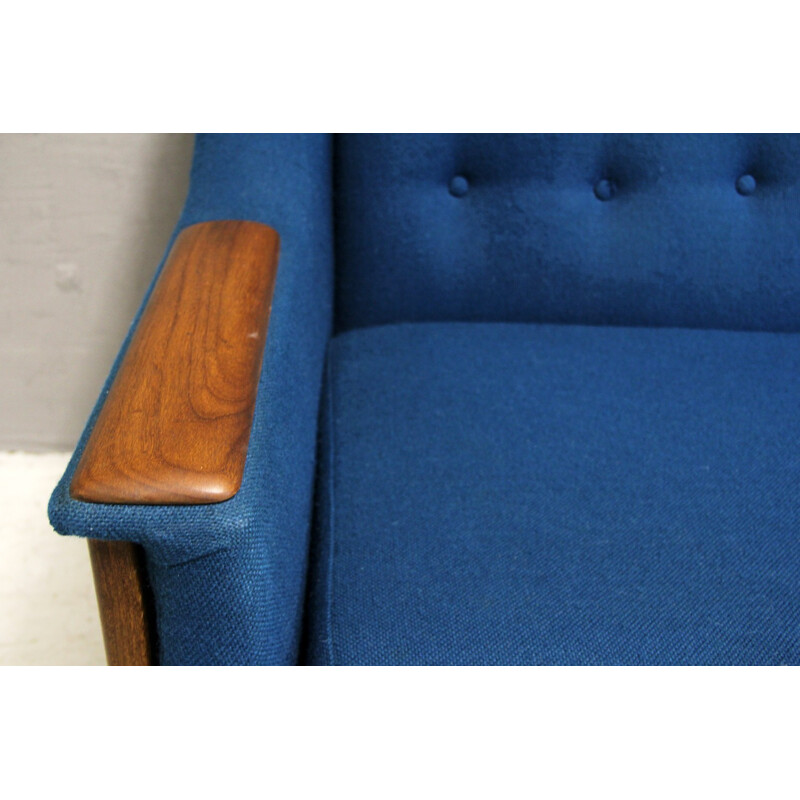 Blue teak sofa in wool by R. Huber & Co - 1960s