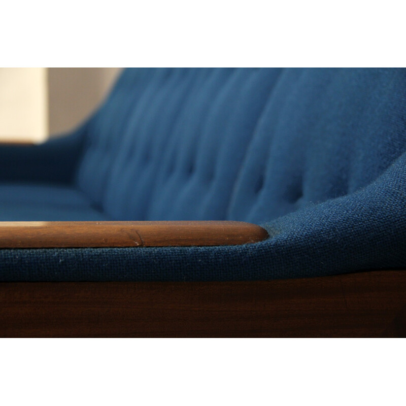 Blue teak sofa in wool by R. Huber & Co - 1960s