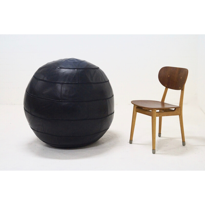 Pouf noir en cuir par Edwin et Niekel Regtien Taco pour Leolux - 1980