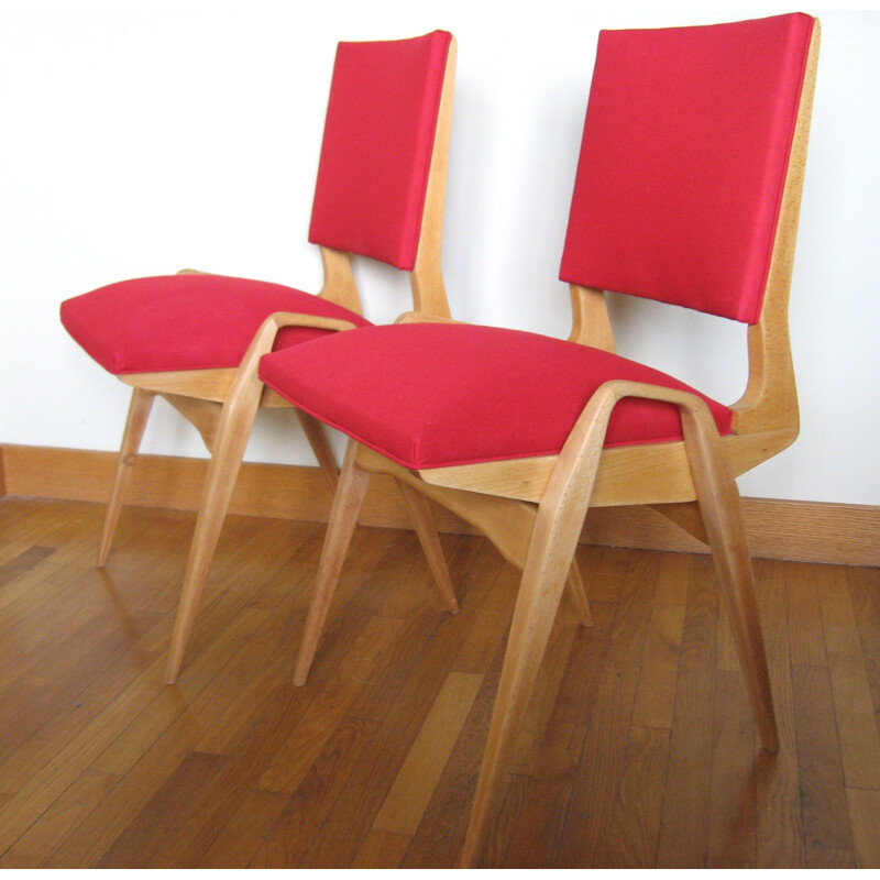 Vintage red fabric chair - 1950s